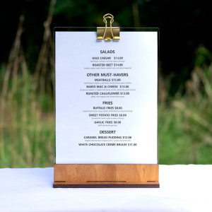 Wooden bar menu stand 1
