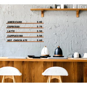 Wall menu board, Customizable wall menu with changeable letters and wooden rails, Letter board, Cafe menu