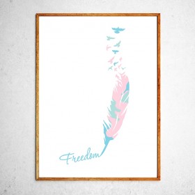Арт постер Птицы свободны, мятный и розовый