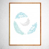 Art poster Feathers blue and grey