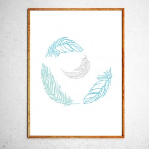 Art poster Feathers blue and grey