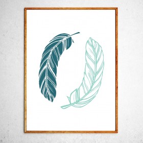 Art poster Two feathers green and blue
