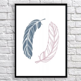 Art poster Two feathers grey and pink