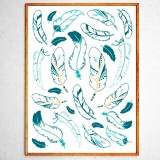 Art poster Indian feathers turquoise