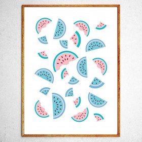 Art poster Slices of watermelon turquoise and green