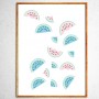 Art poster Watermelons in freefall mint and pink