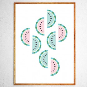 Art poster Watermelons mint and pink