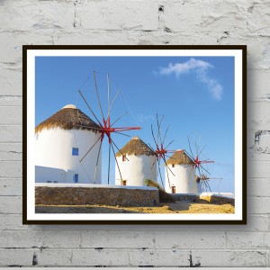 Красивый постер Ветряные мельницы Санторини