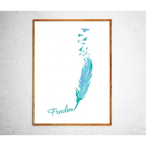 Арт постер Птицы свободны, мятный и голубой