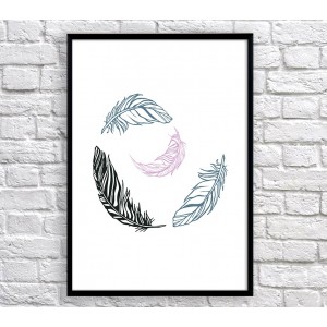 Art poster Feathers black and pink