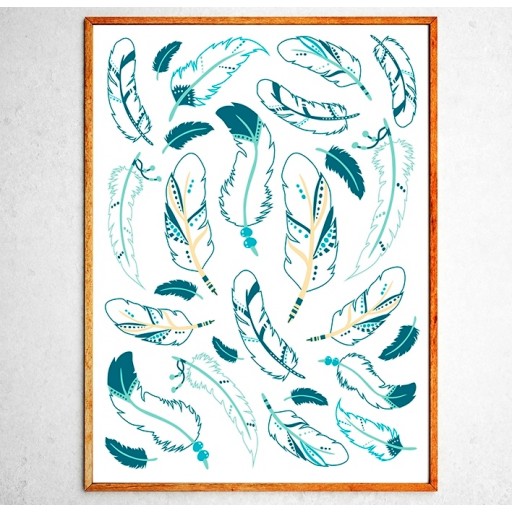 Арт постер Индейские перья бирюзовые