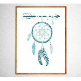 Art poster Dreamcatcher turquoise and green