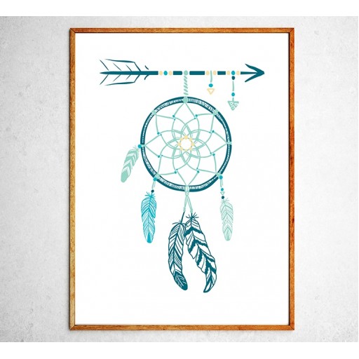 Art poster Dreamcatcher turquoise and green