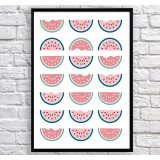 Art poster Halves of watermelon pink pastel