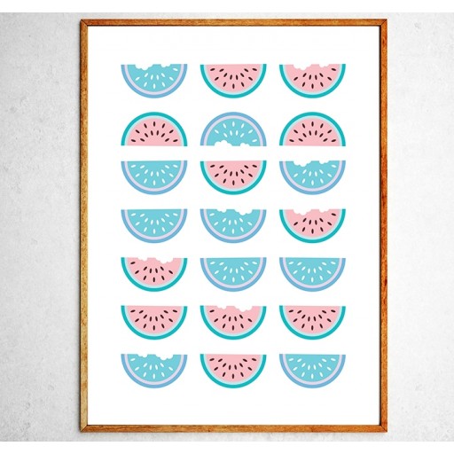Art poster Halves of watermelon mint and pink