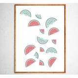 Art poster Watermelons in freefall green and pink